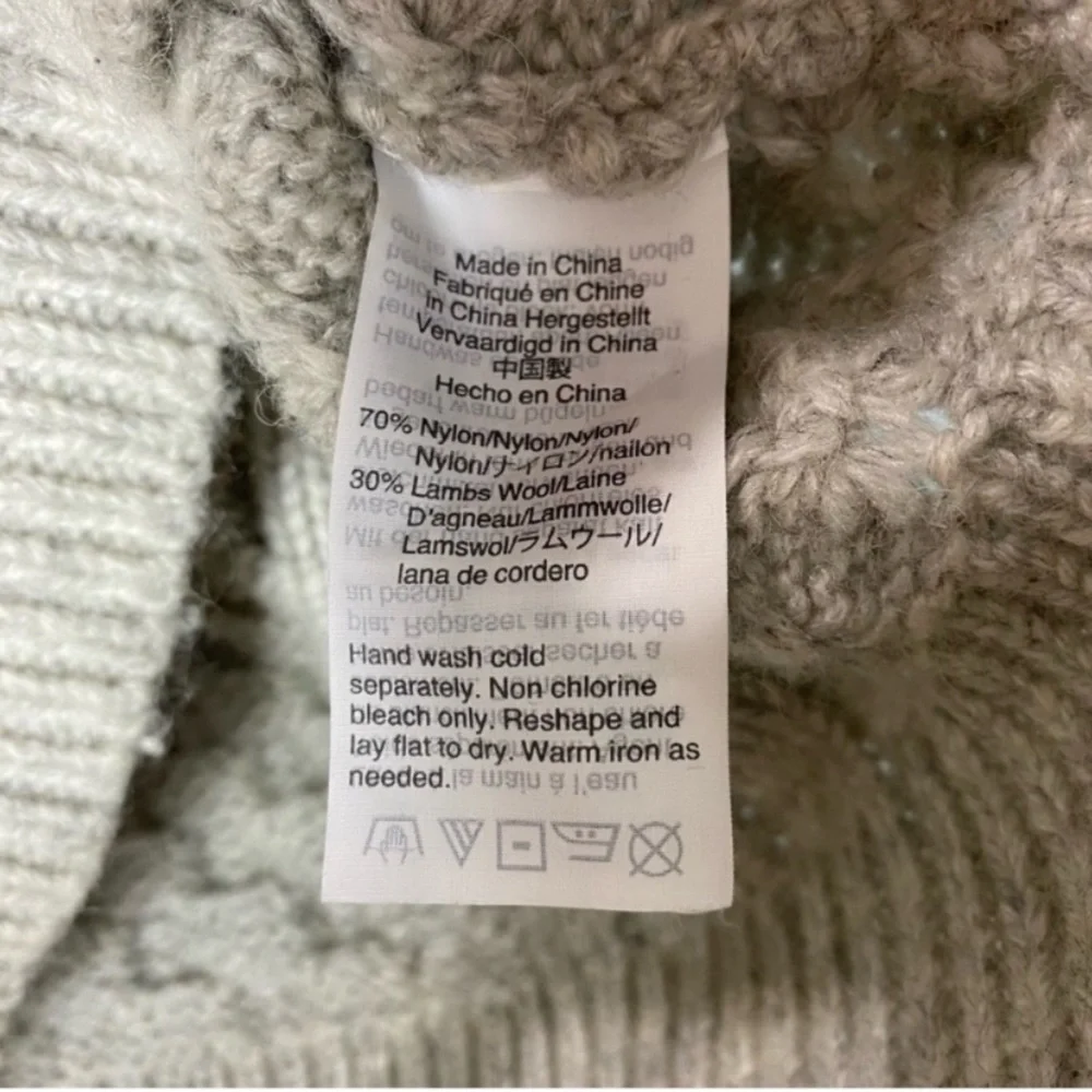 J. CREW Gray Wool Blend Popcorn Chunky Casual Cable Knit Fisherman Sweater XS